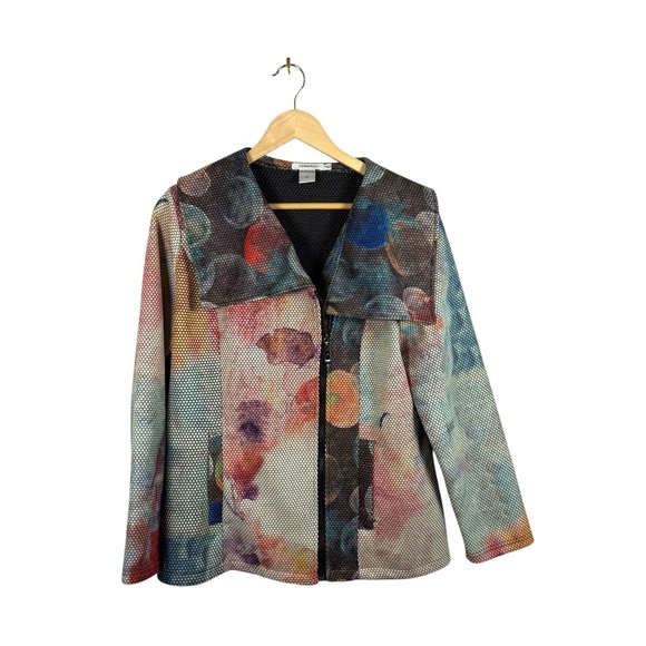 VINTAGE Feratelli Women’s Asymmetrical Abstract Mesh Full Zip Jacket Size M - Picture 1 of 7